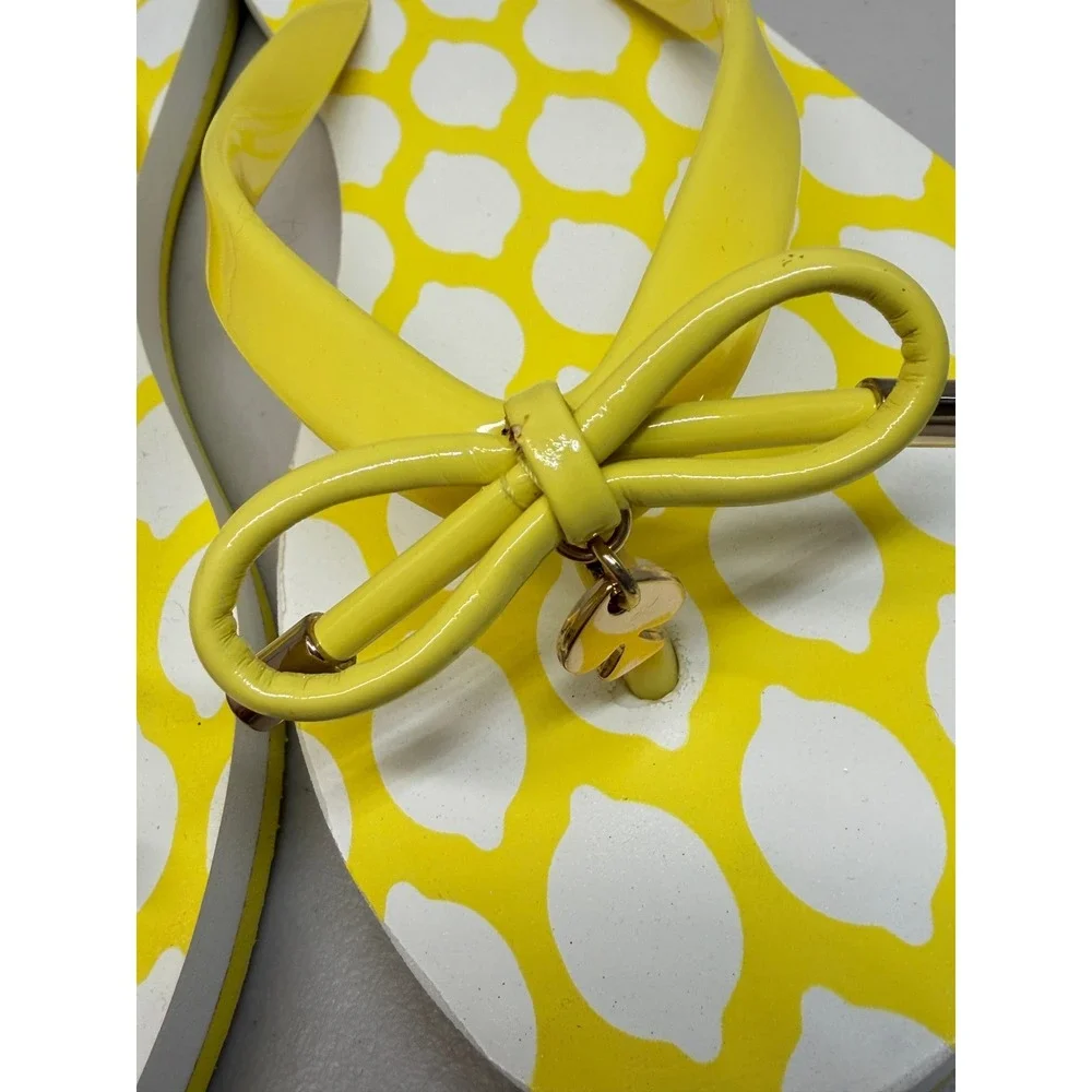 Kate Spade New York Yellow Lemon Print Bow Flip Flops Sandals 6 M